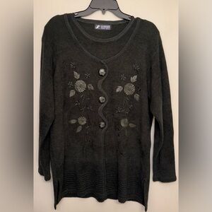Elegant Vintage Dark Green Floral Women's Sweater